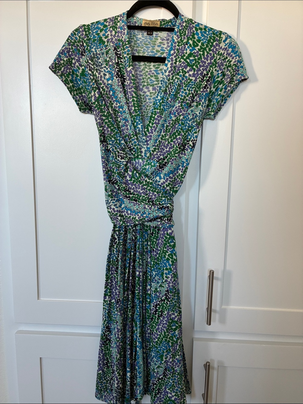 Issa London Blue, Green & Purple Floral Wrap Midi Dress